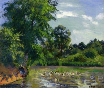 カミーユ・ピサロ Painting - モンフーコーの池のアヒル カミーユ・ピサロ